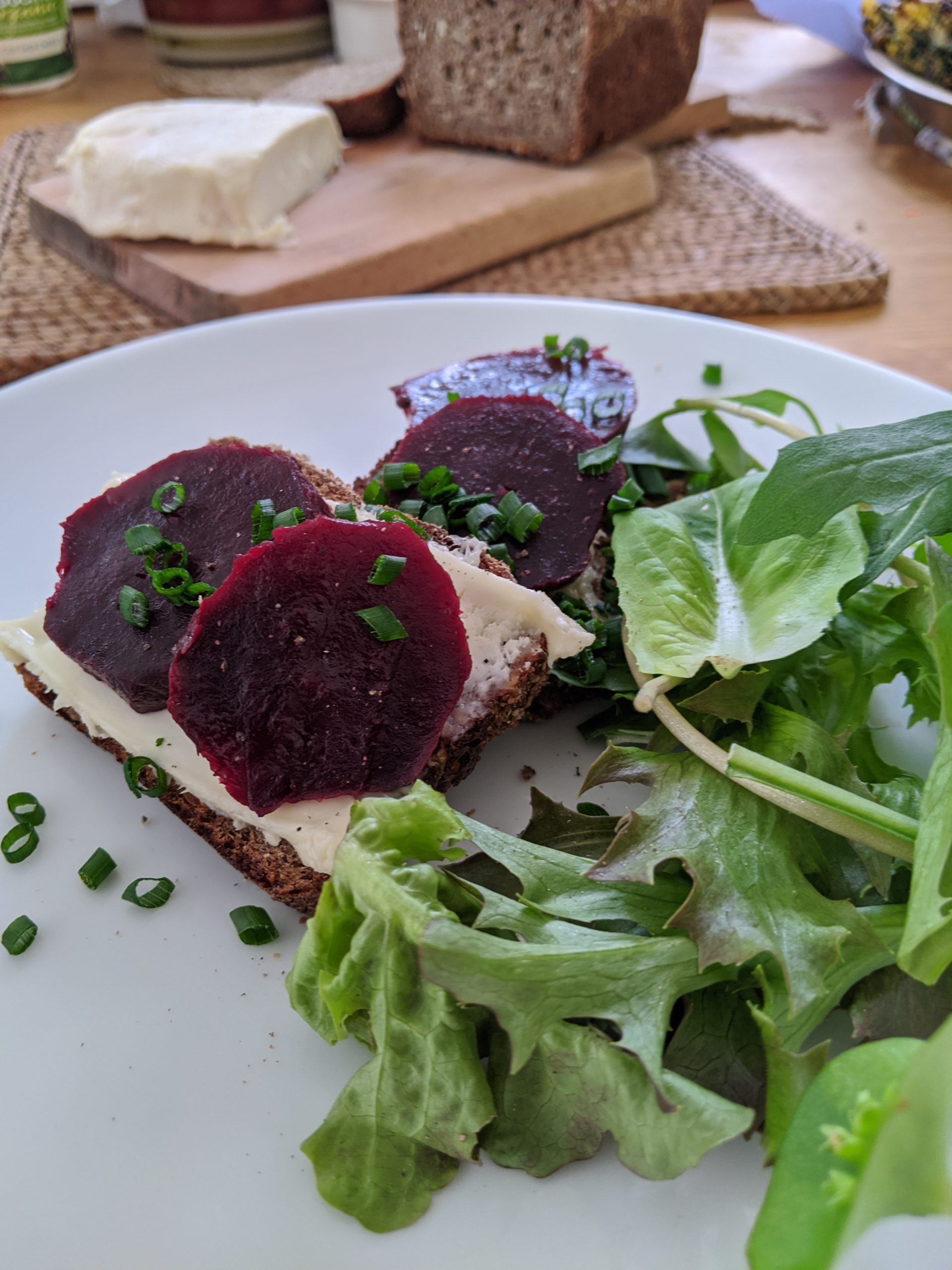 Beetroot, goats curd and rye